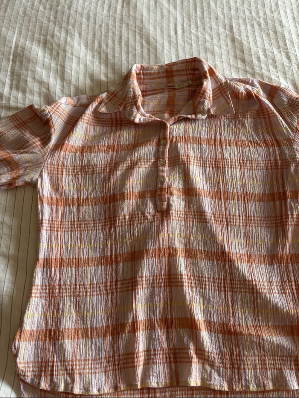 Faherty Orange and Cream Plaid Button-Down Top